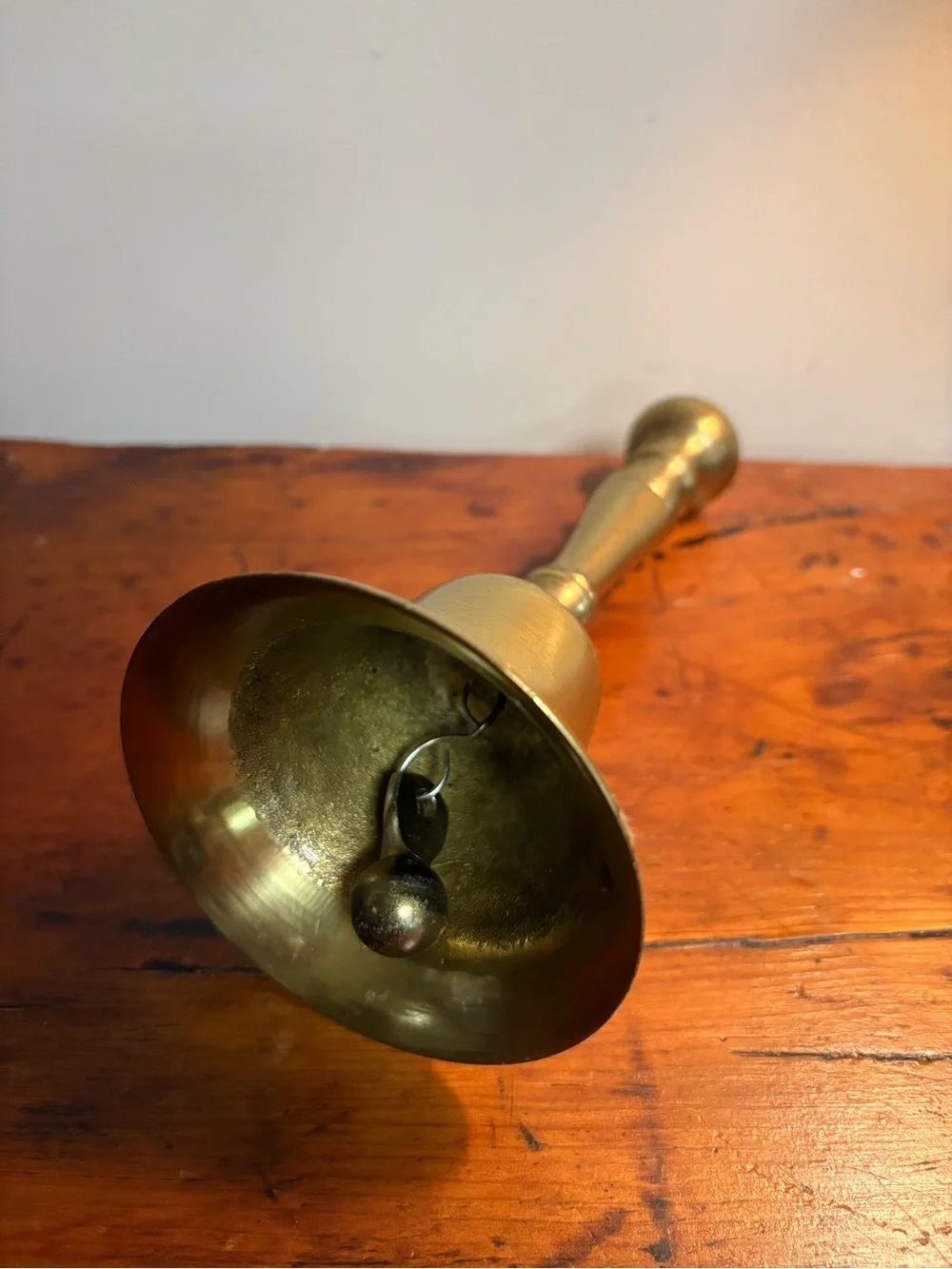 Vintage Brass Hand Bell - Polished Gold Tone 8” Rustic Charm Collectible